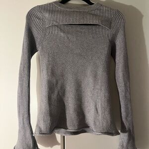 LAST CHANCE Cotton Emporium Women’s Light Gray Ribbed Crewneck Cut out sweater